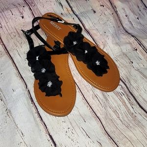 Black sandles with 3 flower accents